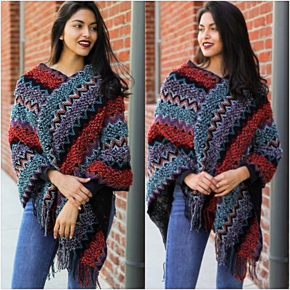 Sweaters - Soft Knit Bohemian Sweater Poncho O/S